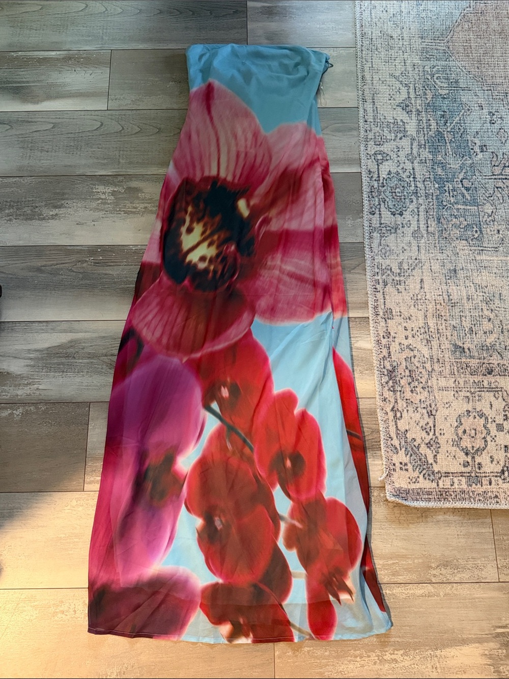 Pepper Mayo Strapless Blue Floral Print Maxi Dress - Picture 9 of 13